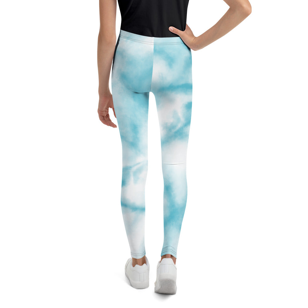 Youth Leggings - Light Blue Tie Dye Design