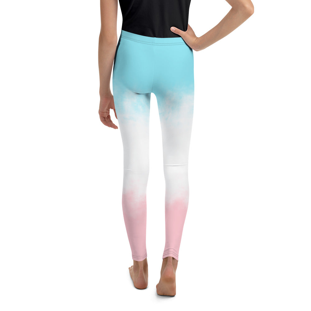 Youth Leggings - Light Blue, White, Pink Design