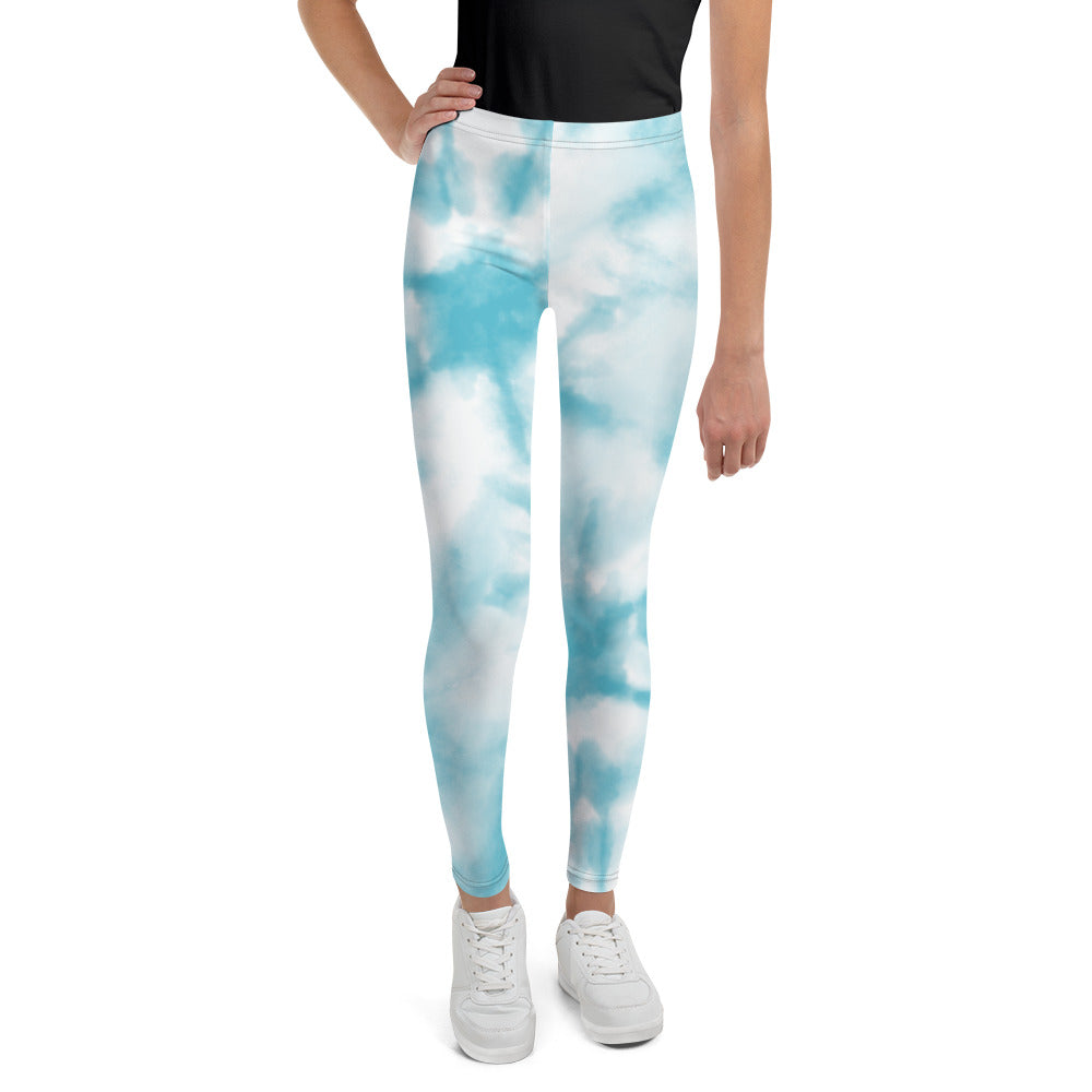 Youth Leggings - Light Blue Tie Dye Design