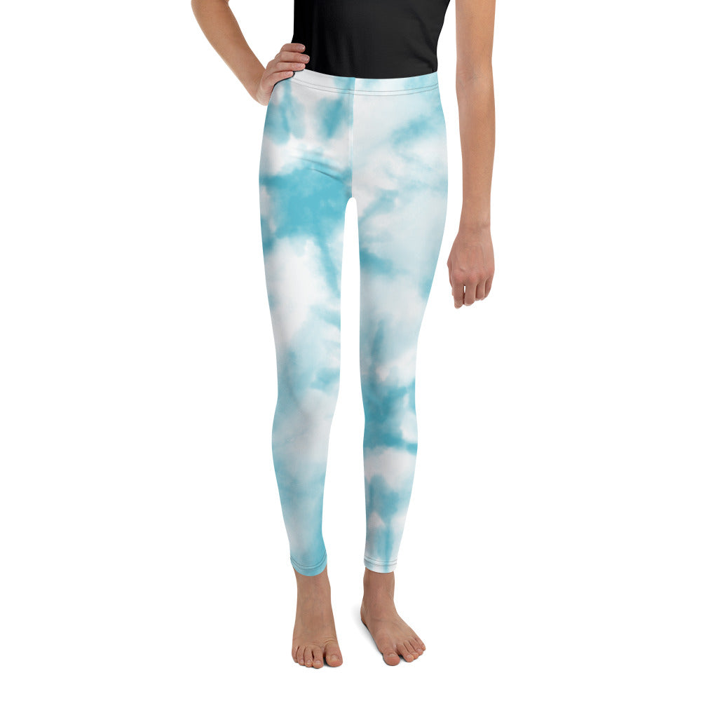 Youth Leggings - Light Blue Tie Dye Design