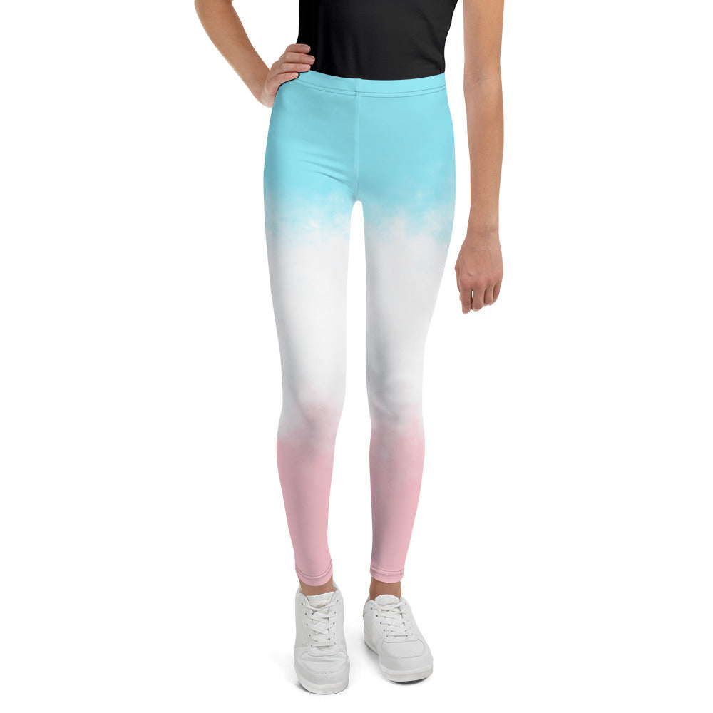 Youth Leggings - Light Blue, White, Pink Design