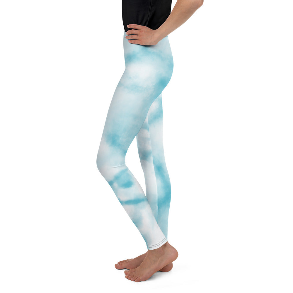 Youth Leggings - Light Blue Tie Dye Design