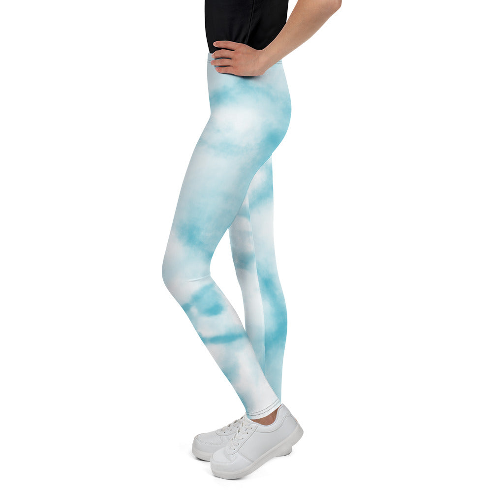 Youth Leggings - Light Blue Tie Dye Design