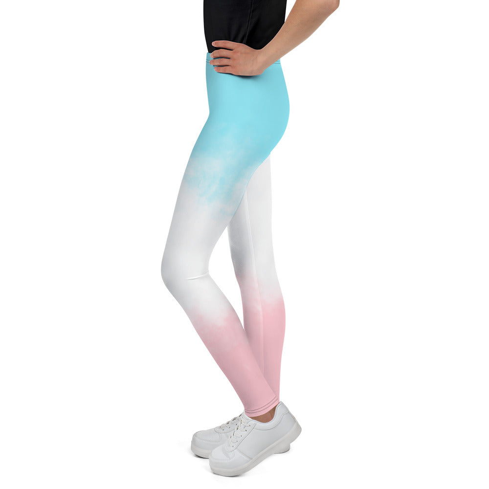 Youth Leggings - Light Blue, White, Pink Design