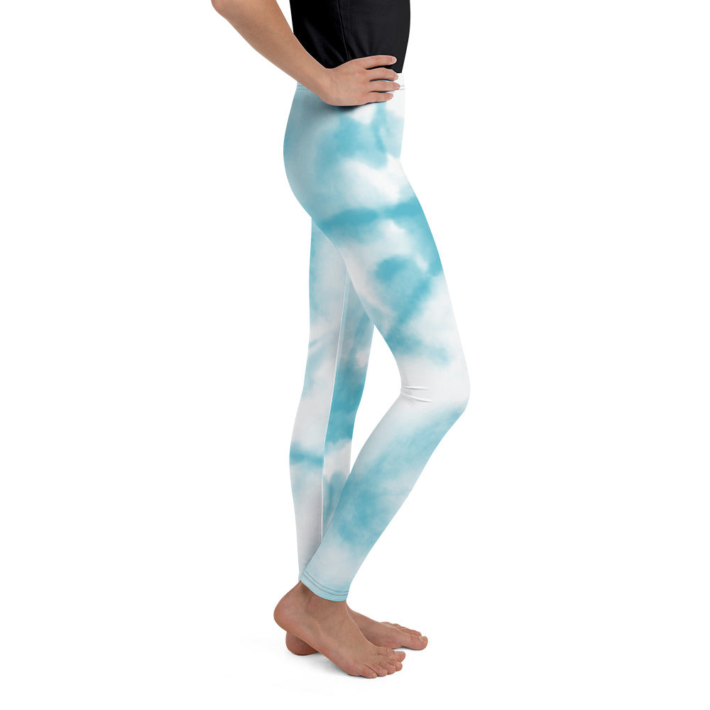 Youth Leggings - Light Blue Tie Dye Design