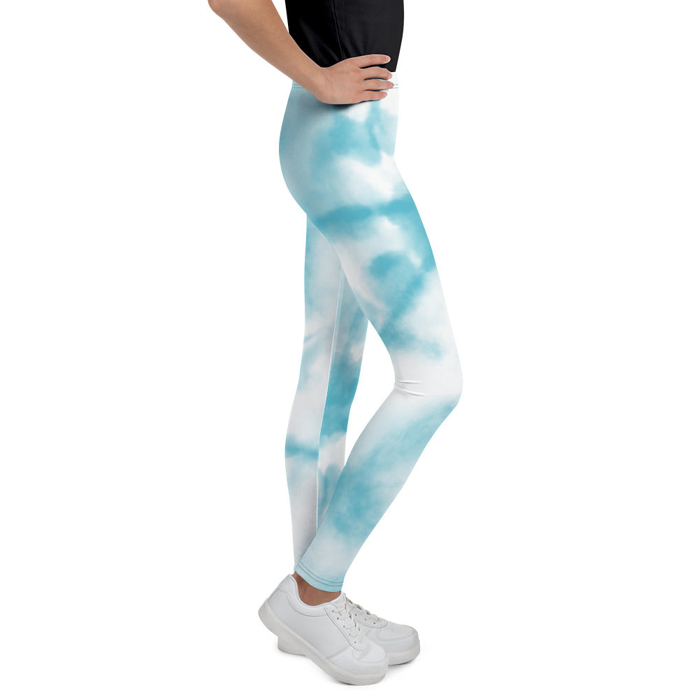 Youth Leggings - Light Blue Tie Dye Design