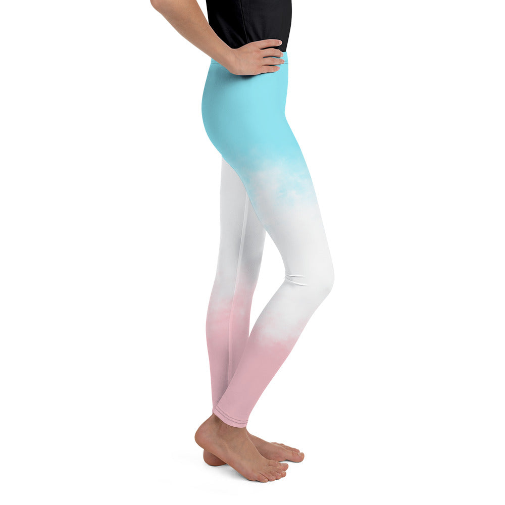 Youth Leggings - Light Blue, White, Pink Design