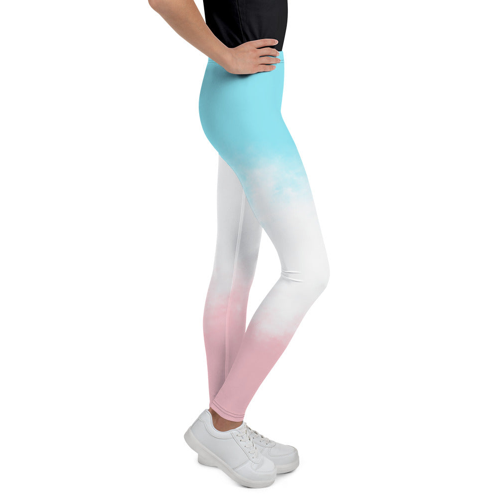 Youth Leggings - Light Blue, White, Pink Design