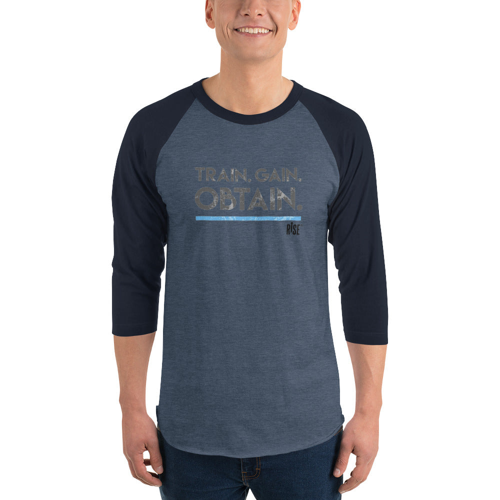 3/4 sleeve raglan shirt - TRAIN. GAIN. OBTAIN. DESIGN