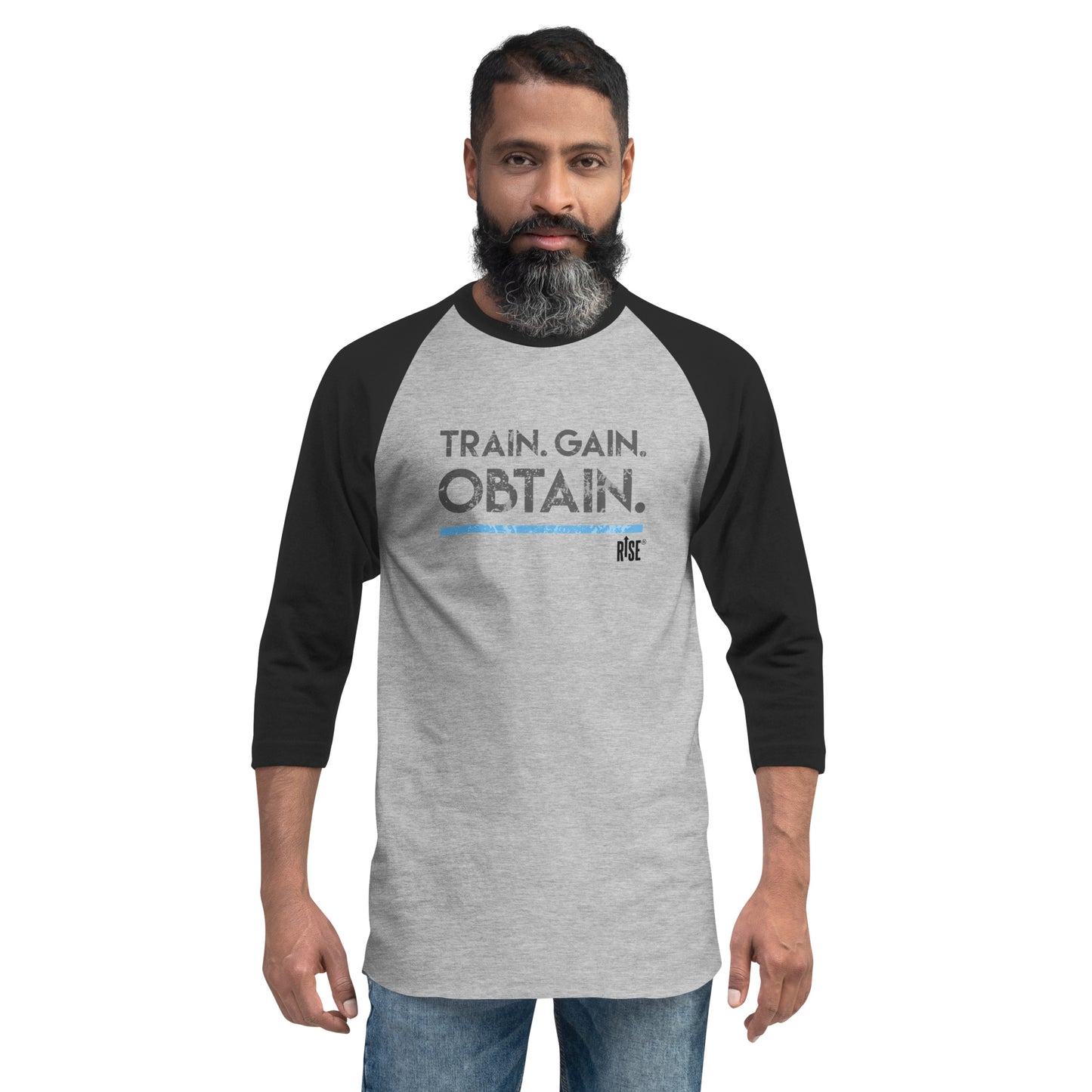 3/4 sleeve raglan shirt - TRAIN. GAIN. OBTAIN. DESIGN