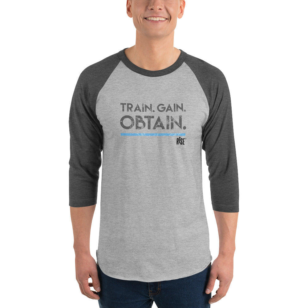 3/4 sleeve raglan shirt - TRAIN. GAIN. OBTAIN. DESIGN