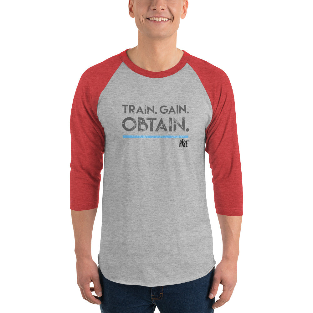 3/4 sleeve raglan shirt - TRAIN. GAIN. OBTAIN. DESIGN