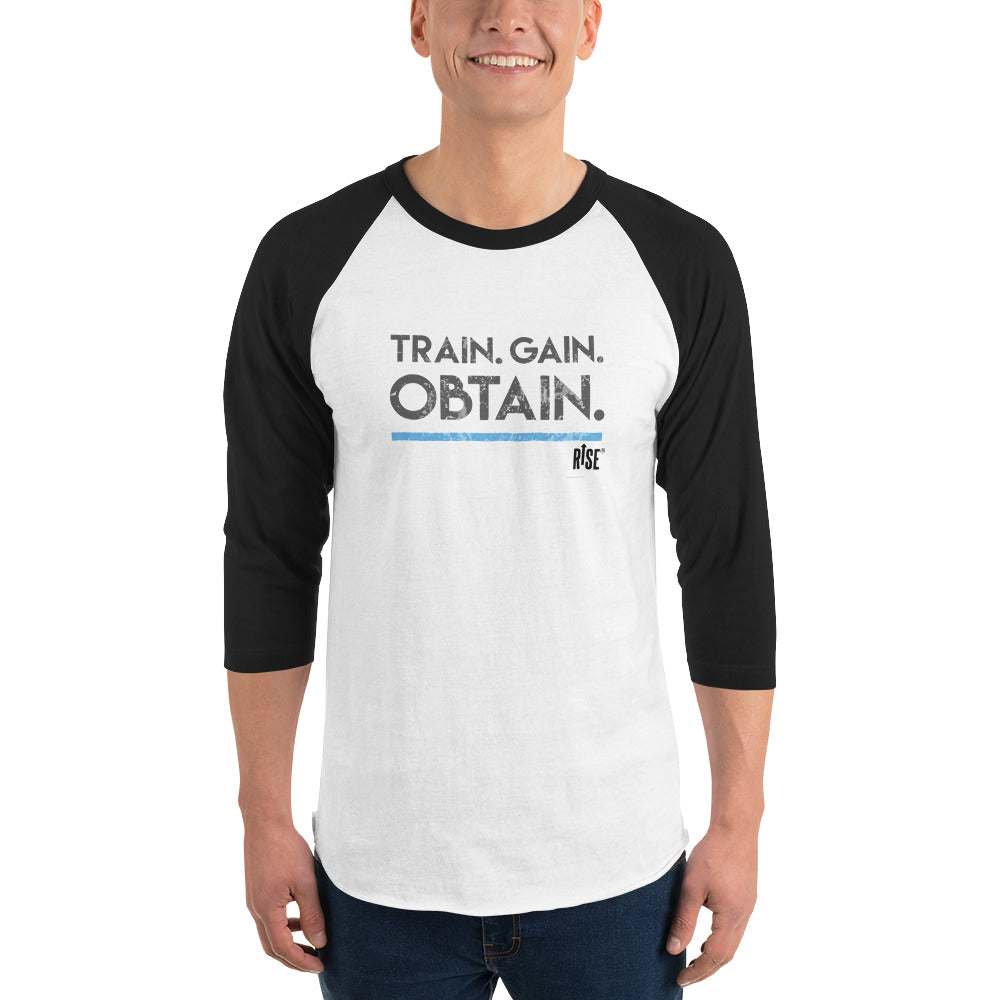 3/4 sleeve raglan shirt - TRAIN. GAIN. OBTAIN. DESIGN