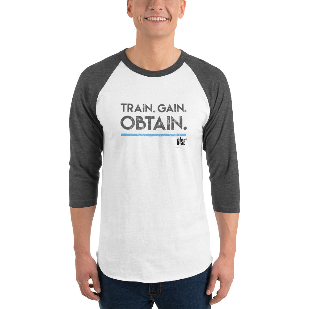 3/4 sleeve raglan shirt - TRAIN. GAIN. OBTAIN. DESIGN