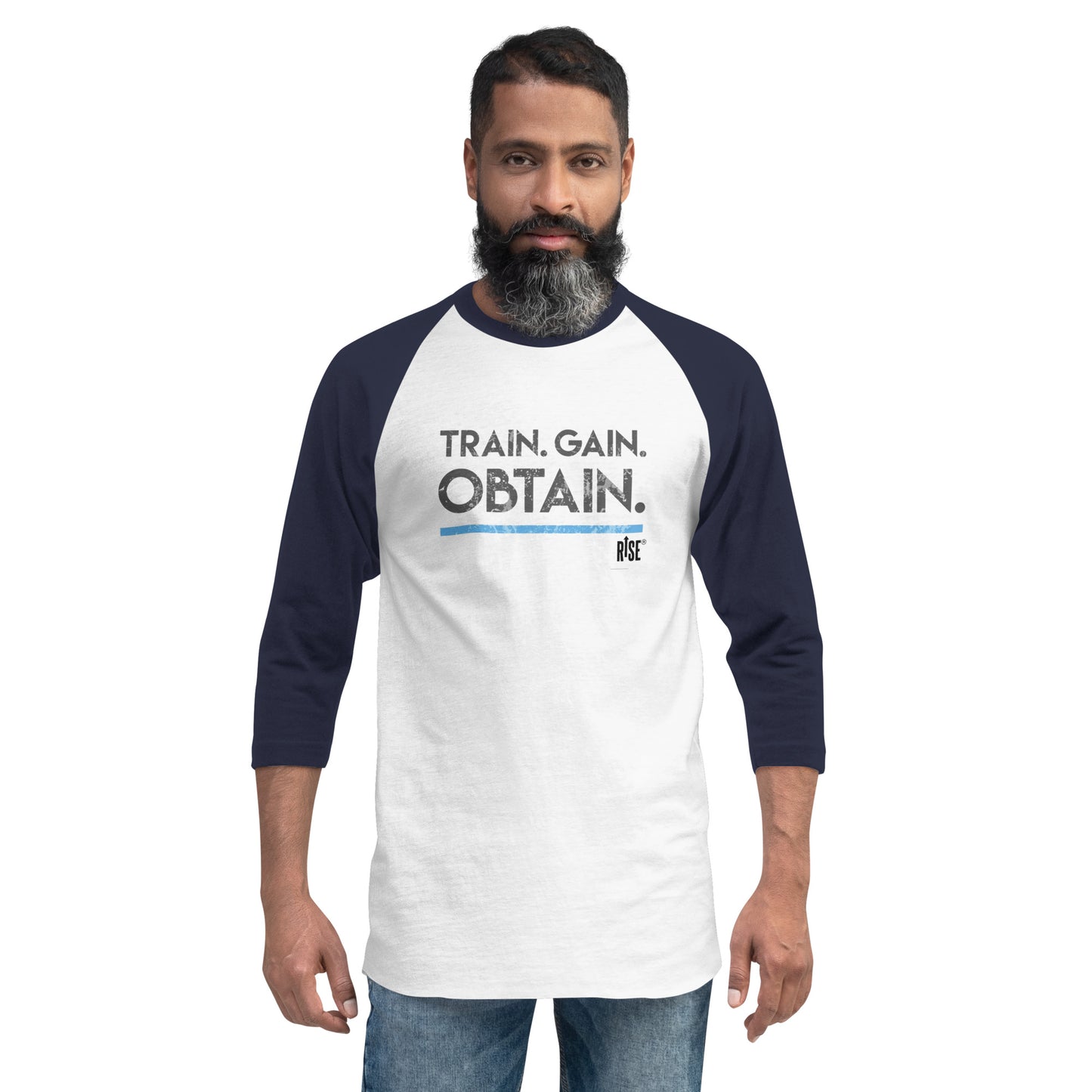 3/4 sleeve raglan shirt - TRAIN. GAIN. OBTAIN. DESIGN