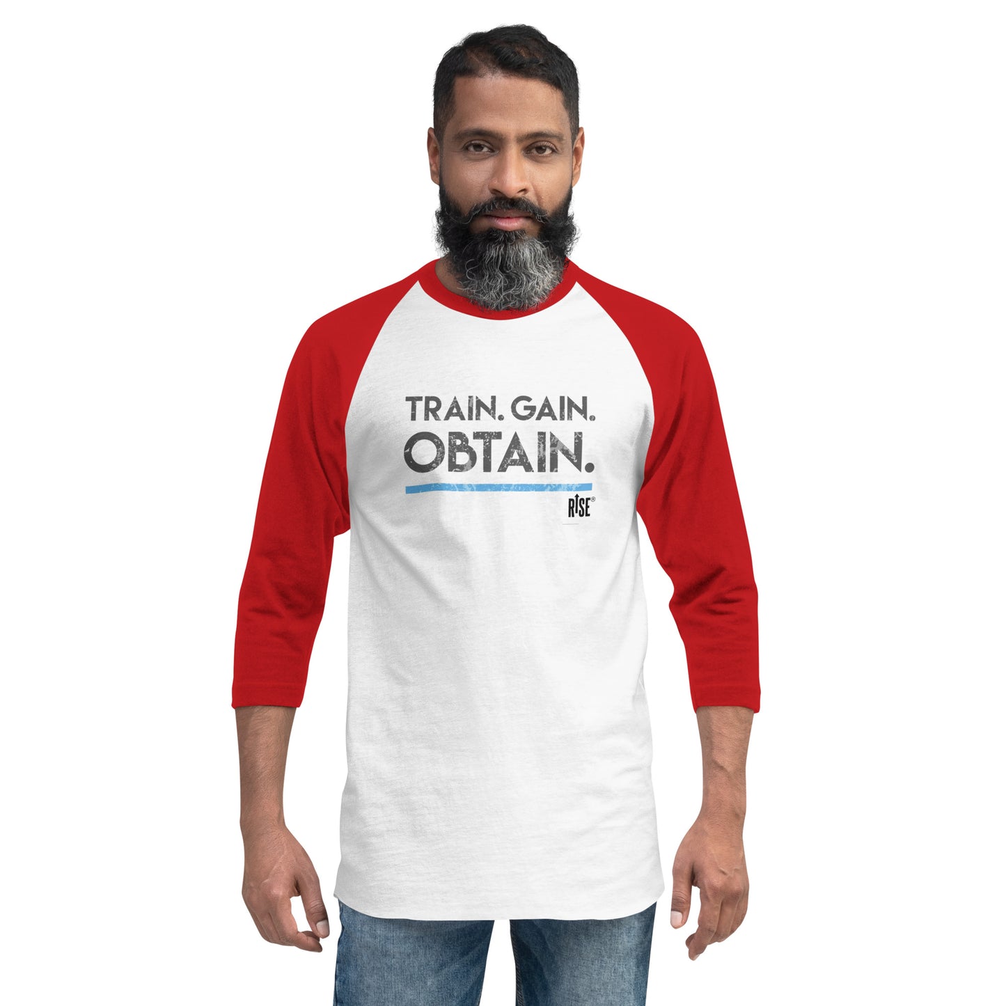 3/4 sleeve raglan shirt - TRAIN. GAIN. OBTAIN. DESIGN